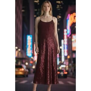 Dress The Population Rory Port Sequin Cocktail Dress w/ Beaded Fringe